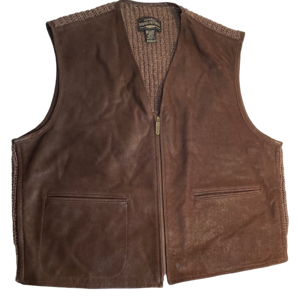 Banana Republic Men’s Vintage Leather, Wool & Silk Vest Size Large Loose Fit